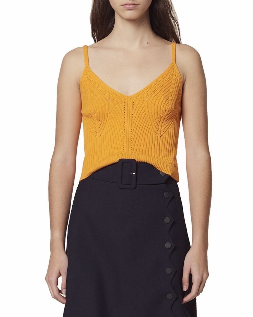 Sandro Ximin Ribbed Openwork Cropped Yellow Orange Cami Top Size Large